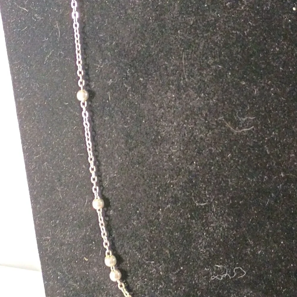 Dainty Beaded Silver Link Chain Station Necklace
